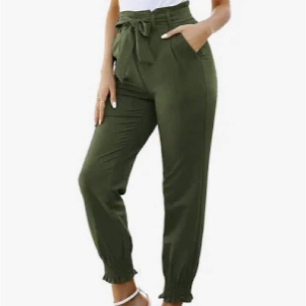 Army green high-rise pencil pants